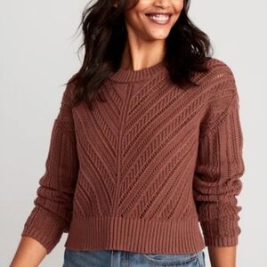 Old Navy Chocolate Brown Cropped Chevron 100% COTTON  Open-Knit Sweater Size XXL